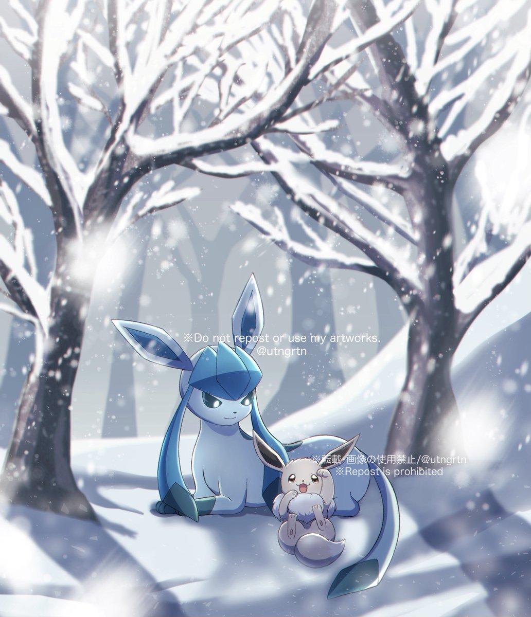 glaceon pokemon (creature) snow no humans tree bare tree outdoors snowing  illustration images