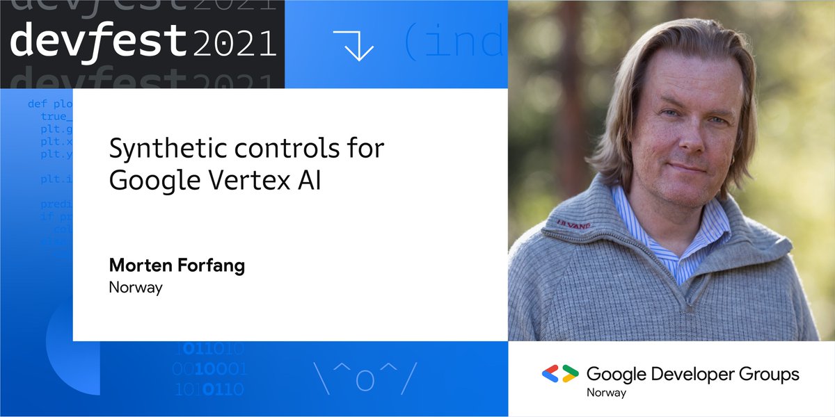 join us today at 15:00 for #devfest with <a href="/yarc68000/">Morten Forfang</a> talking about "Synthetic controls for Google Vertex AI"