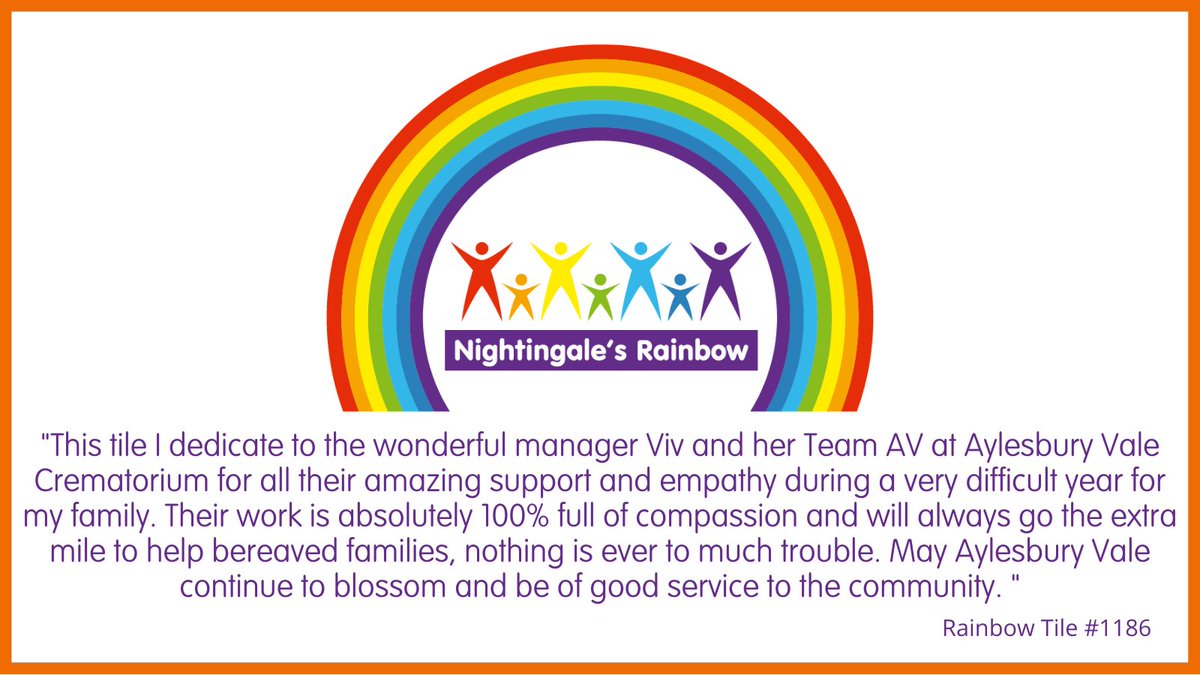 Say thank you to someone who took special care to look after you, when you needed it.

Aylesbury Vale Crematorium went above and beyond to support one of their clients.

Show you care
nightingalesrainbow.org.uk/?page=21&donat…

#aylesburyvalecrematorium