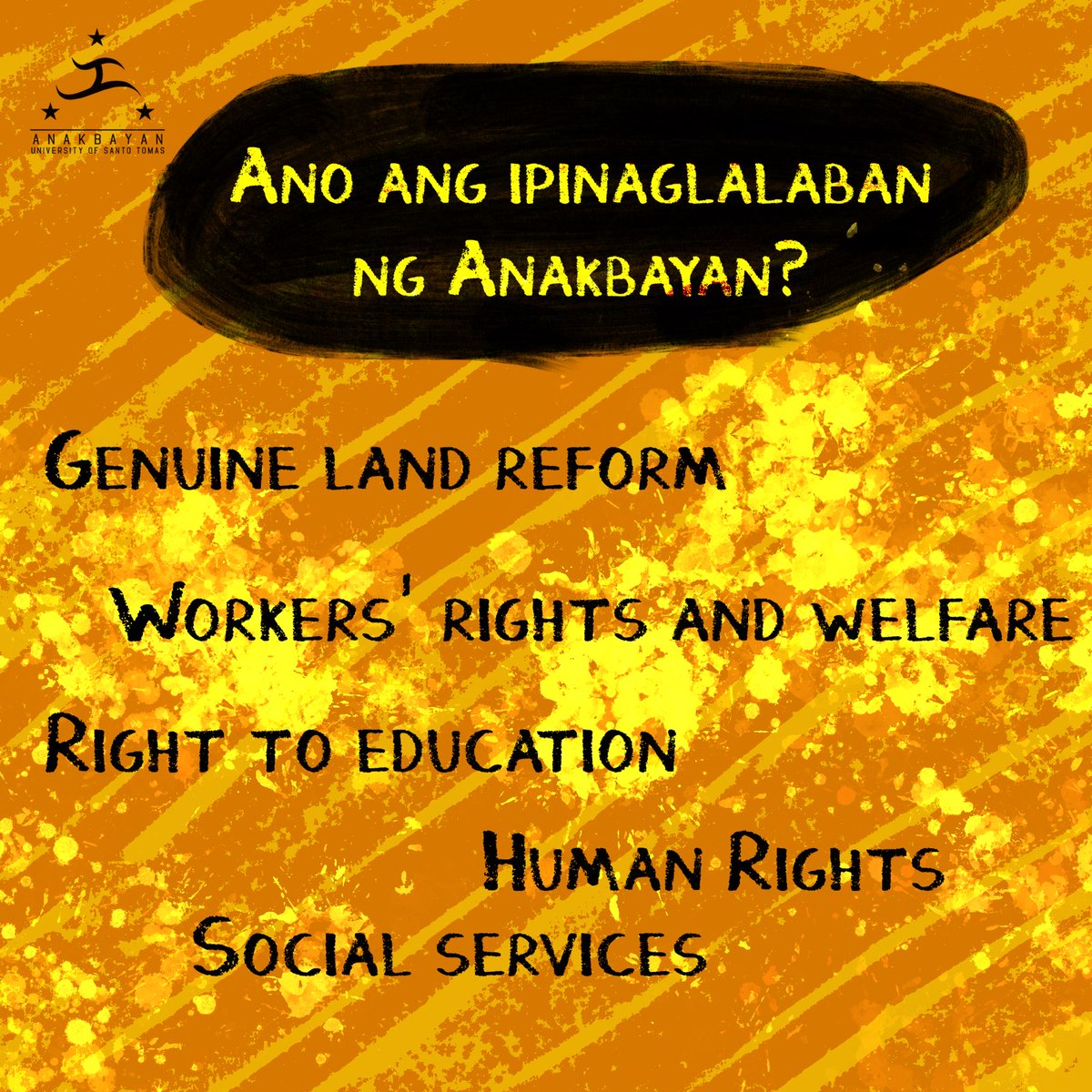 AnakbayanUST's tweet photo. WHAT IS ANAKBAYAN???
Here is an overview of what it means to be part of the most comprehensive organization of the Filipino youth.
Join @AnakbayanUST and contribute in the struggle for genuine national democracy βπ₯ https://t.co/E5TwwppYkd