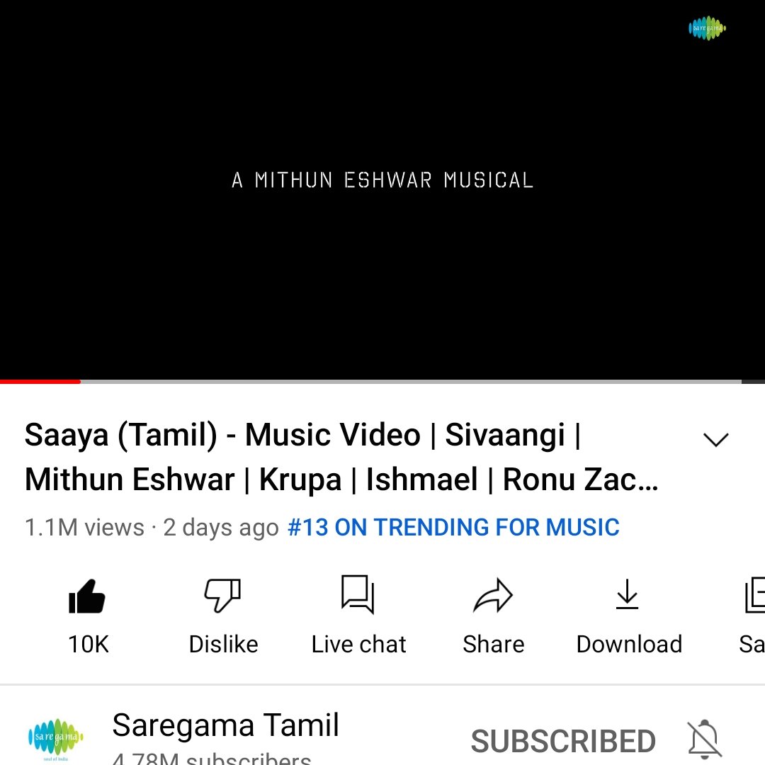 #Saaya ❤️❤️🎵🎵🎶
Trending everywhere ❤️💖
You guys are amazing and thank you for the love 😊
⭐ @sivaangi_k 
@mithunofficial @saregamasouth 
@nakamaneci #saregamaoriginals 🎶🎶🎵🎧#sivaangi 
youtu.be/dLEtORcB2QY