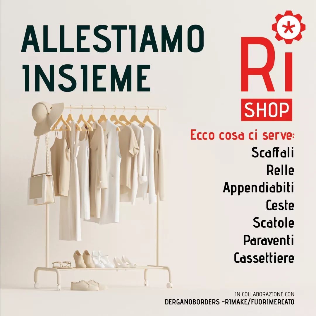 Ci siamo quasi! Da questa domenica inizia la raccolta per l'allestimento del Ri-Shop / Bazar Solidale.

Grazie a dergaNOborders per la proposta e l'avvio dell'attività!

Allestimento domenica 23 gennaio dalle 10 alle 15
Per info: messaggio WhatsApp al numero 3297383421