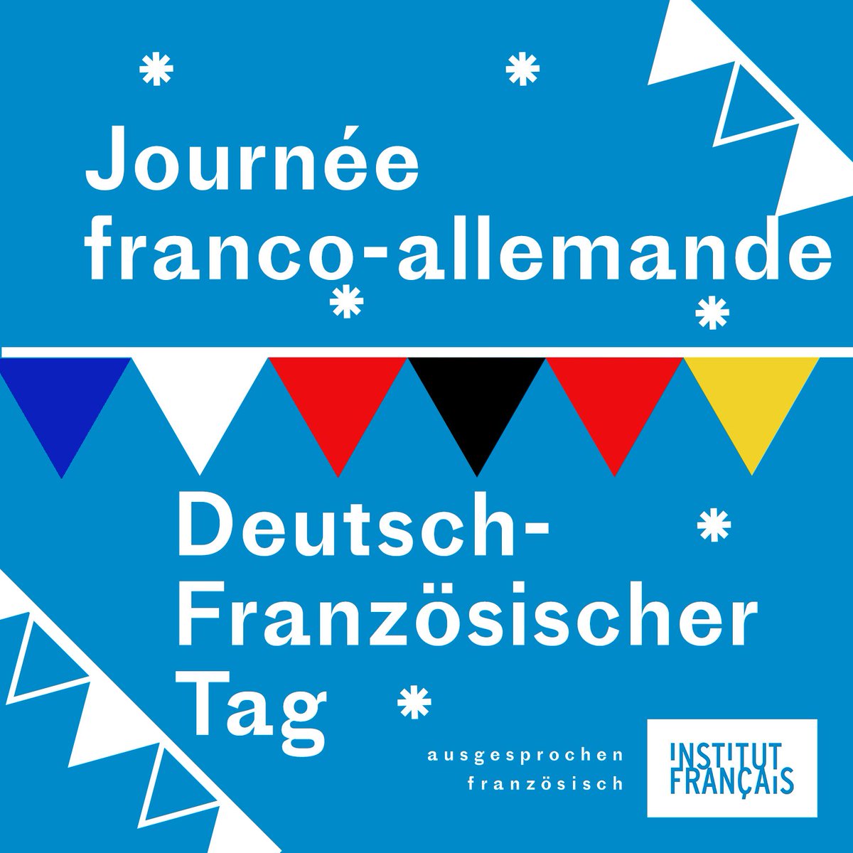 if_deutschland's tweet photo. Heute findet der 🇩🇪-🇫🇷 Tag statt. Aus diesem Anlass lädt Euch das Institut français Deutschland zu zahlreichen Veranstaltungen ein, sowohl vor Ort als auch online!
Mehr Infos: https://t.co/x1L3wBmZu6
#JFA2022 https://t.co/HYo0q1EB6N
