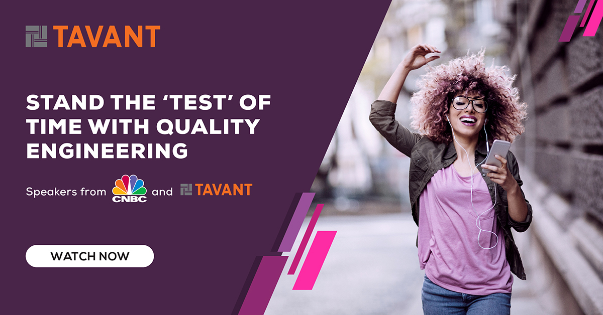 Tavant's tweet image. A robust testing strategy changes the game for #CNBC. Watch our recently concluded webinar that covers CNBC’s journey from Quality Assurance to Quality Engineering and success with QE Ops Strategy. bit.ly/3tHyixv
#mediatesting #media #OTTtestingservices