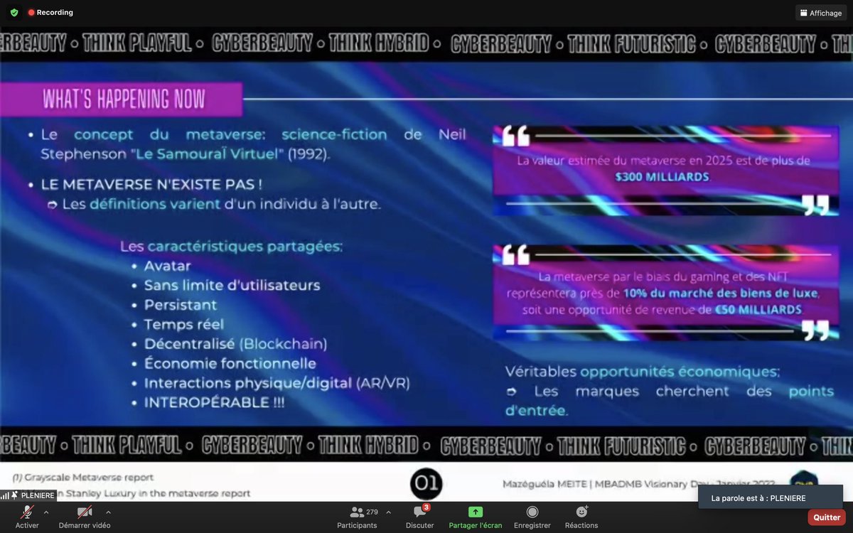 Un mélange de mode 👗et cosmétique 💄dans l’univers du metaverse et du gaming 🎮💻
Un sujet présenté par <a href="/MeiteMazeguela/">Mazéguéla MEITE 👩🏾‍🚀🦾</a> et <a href="/DarienLauralee/">Lauralee Darien</a> alumni du @MBADMB  <a href="/VincentMontet/">Vincent MONTET</a> 
#VisionaryDay #gogogo #TransfoNum