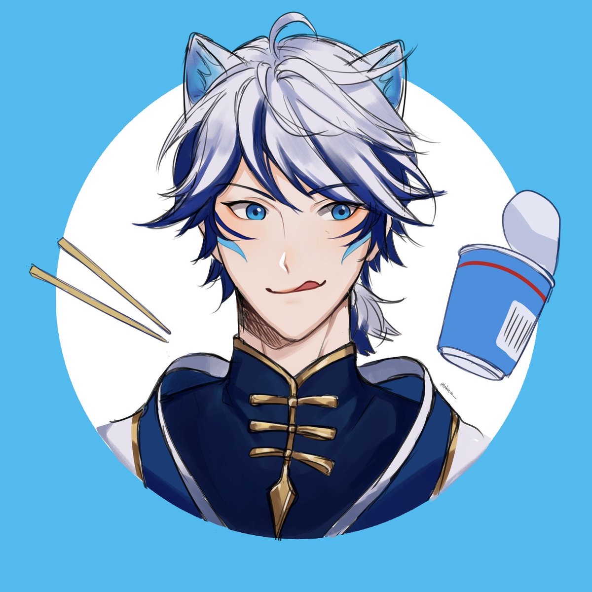 1boy male focus animal ears blue eyes tongue tongue out blue hair  illustration images