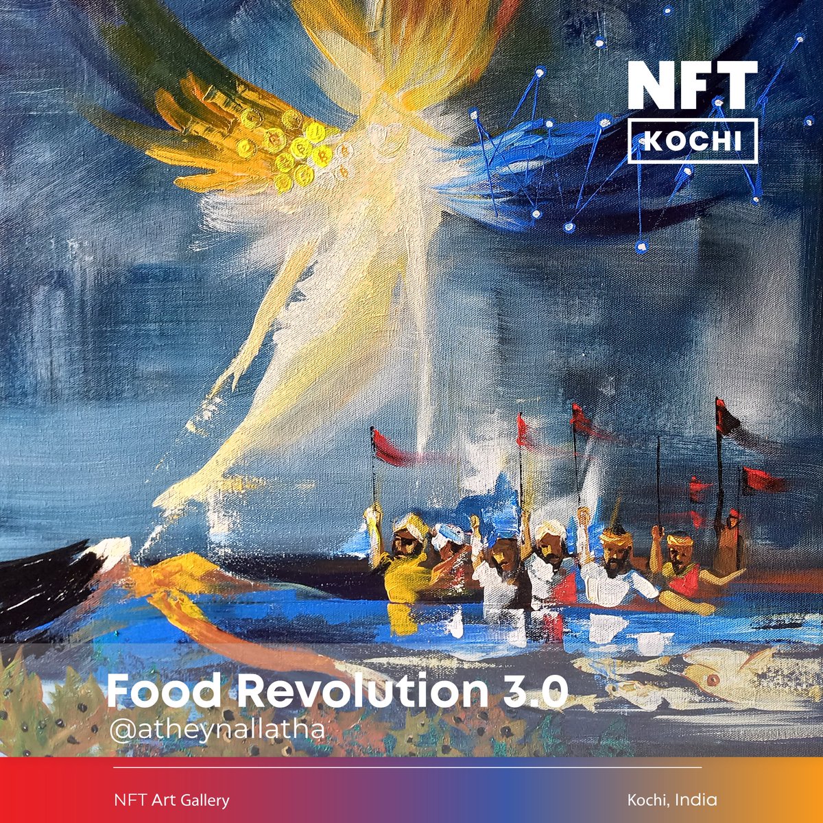 NFTKochi's tweet photo. @atheynallatha Launched their first-ever NFT art - Food Revolution 3.0, via @wazirxnft at the NFT Kochi event hosted at Grand Hyatt, Bolgatty. 

#NFTKochi2021 #NFTCochin #MetaconIndia #NFTKochi https://t.co/1etR36sBS2