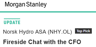 Thank you to Ioannis Masvoulas, CFA at <a href="/MorganStanley/">Morgan Stanley</a> for hosting a digital Investor Fireside Chat yesterday. Good engagement, with main focus areas including aluminium market outlook, EU energy crisis, Nordic power market and Supply Chains.