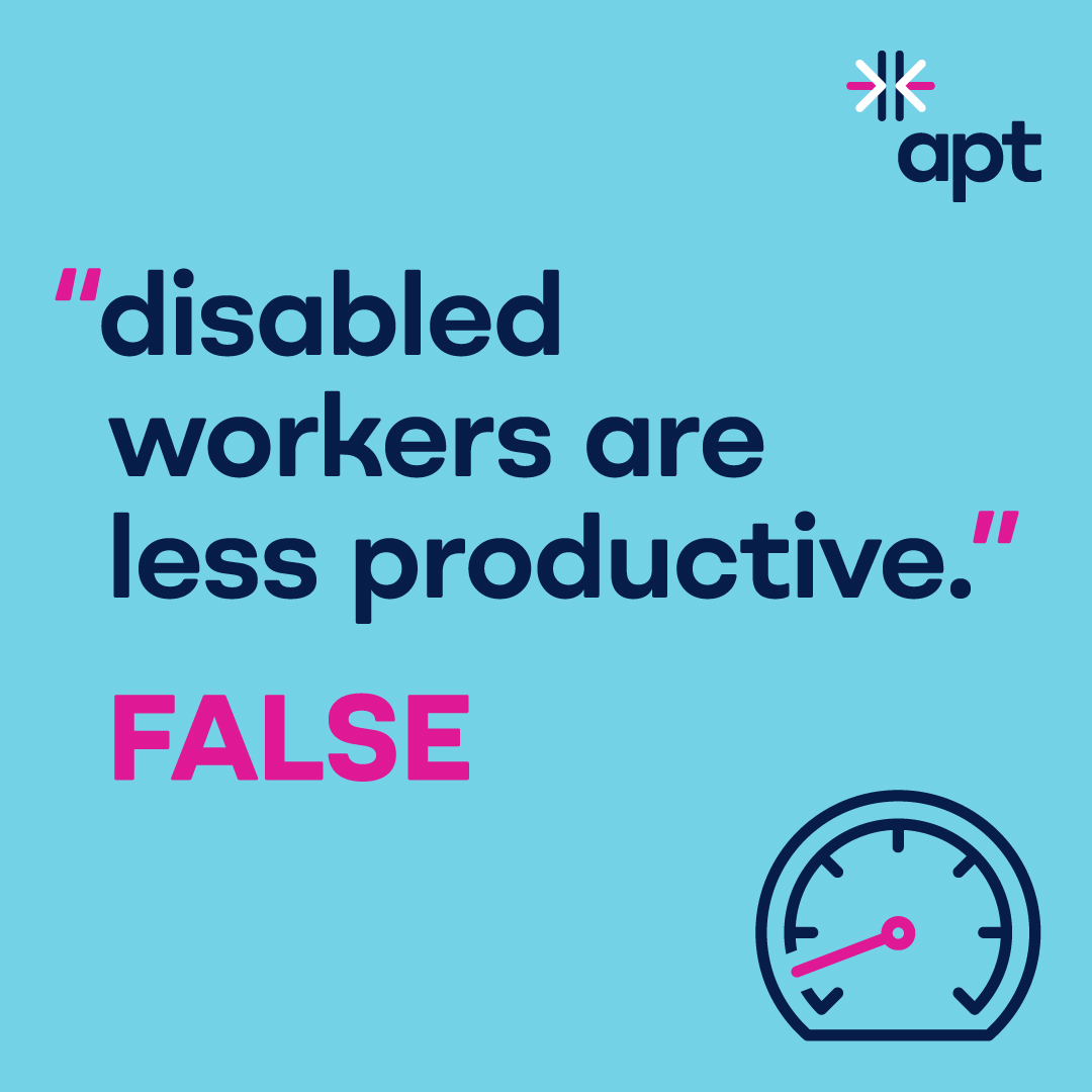 apt_scot's tweet photo. It is a myth that disabled employees are less productive than non-disabled employees. Disabled people are skilled workers with real contributions to make.
Ask Apt: https://t.co/LNiiXmCnq5
#AskApt #AdaptToDiversity #AdaptToEquality #ReduceTheGap https://t.co/OfFlwSD5bf