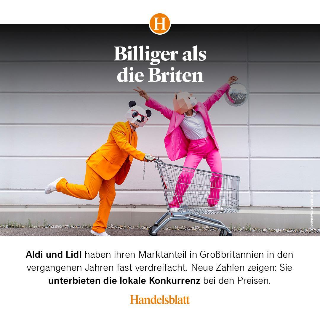 handelsblatt's tweet photo. Die #Lebensmittelpreise in #Großbritannien haben im vergangenen Jahr stark zugelegt. Deshalb kaufen derzeit viele Briten bei deutschen #Discountern ein.
https://t.co/sQQUPM3NdW https://t.co/eSfeqTAZxp