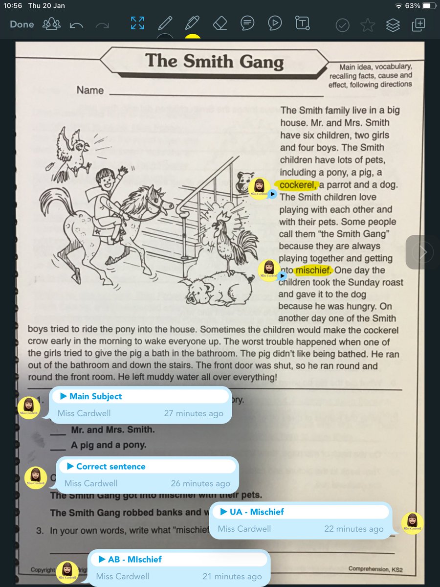 missc_olivetree's tweet image. We continued building comprehension this morning. As they read the text they highlighted unfamiliar words and tried to think what they could mean. Hey Siri then helped us out 😊 #accessibilityfeatures 
The boys then recalled facts from the text. Superstars ✨⭐️✨