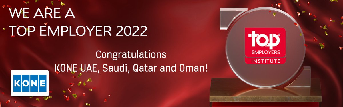 KONE_MTA's tweet photo. We are delighted to announce that KONE UAE, Saudi Arabia, Qatar and Oman are now certified as a Top Employer 2022 by the prestigious global @topemployer institute! 🥳 Learn more about what this means here: https://t.co/OzENjxpziK #JoinOurFlow #topemployers2022 #agreatplacetowork https://t.co/kIquIoS54J