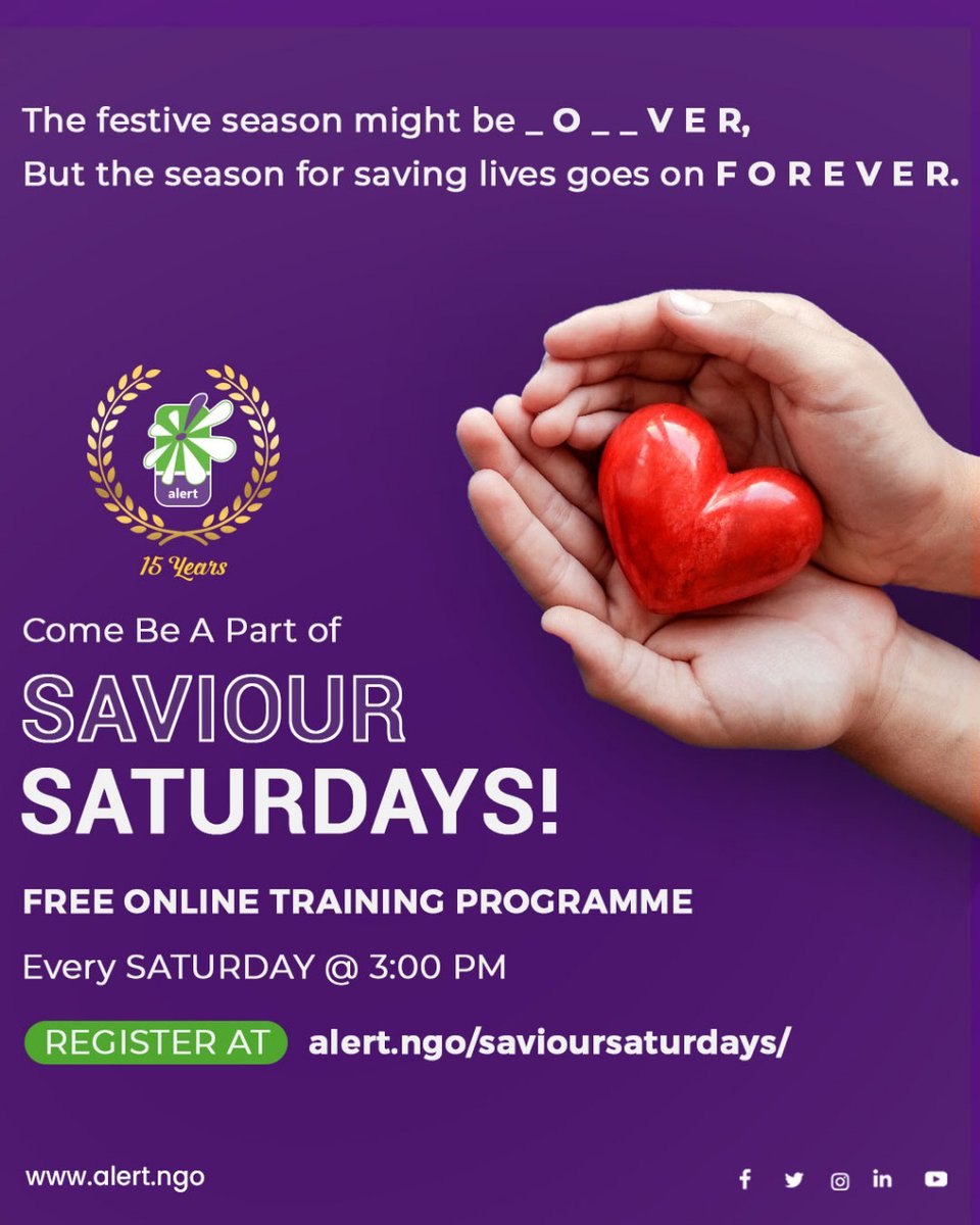 alertngo's tweet photo. Here's your chance to learn First-Aid and gain the ability to save lives in an emergency situation. Come join ALERT's FREE ONLINE Training Programme this Saturday at 3:00 PM.

Register with us at https://t.co/SoP3QnYbqN

#firstaidtrainingprogram #freefirstaidtraining https://t.co/Q2sme5X5XL