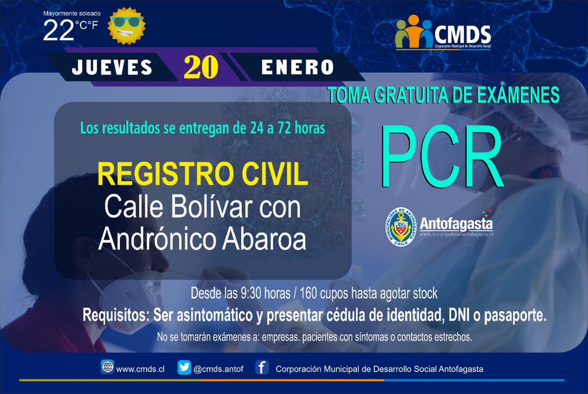 cmds_antof's tweet photo. Continúa la Búsqueda Activa de Casos (BAC) en el exterior del Registro Civil (Pasaje Abaroa). Recuerde mantener la distancia entre personas y el uso adecuado de tu mascarilla #Antofagasta 😷 https://t.co/t3uTcTygWU