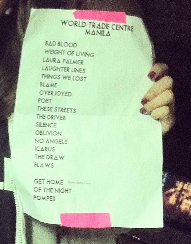 kheimy's tweet photo. @karposmm @PREP_band @Kodaline Got this @bastille setlist from their Manila gig 🥺 Thanks, @sound_coop 🔼 https://t.co/chTqQakx9z