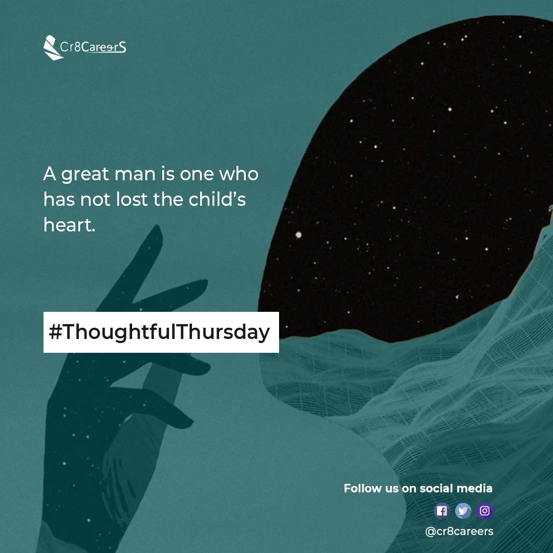 cr8careers's tweet photo. All great people only age physically. Their spirit remains young, they willfully and consciously hold onto the beauty and wonder that every child has. #ThoughtfulThursday > #Cr8Careers
.
#explorepage #quotes #thoughts #thought #thoughtful #greatness #great #childheart #heart https://t.co/bIH2IjE4ti