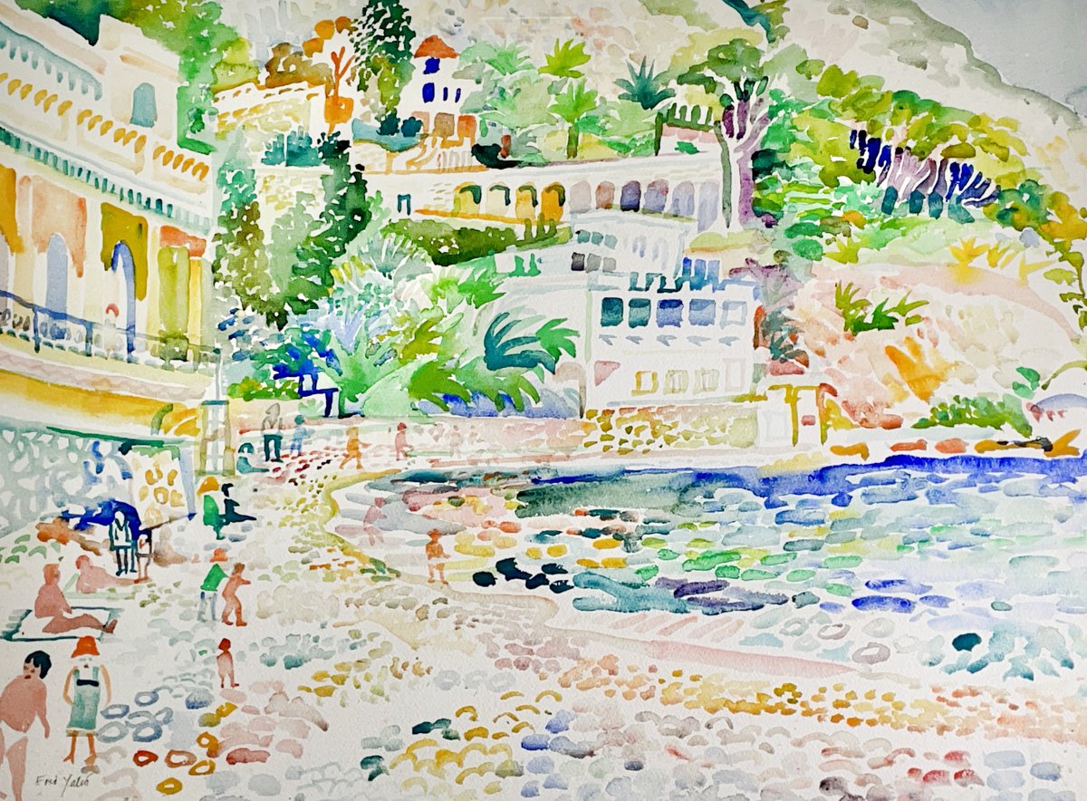 DavidLayAuction's tweet photo. The Summer countdown starts to begin!☀️ 
What is your best holiday destination?

We are delighted to offer this stunning and vibrant watercolour painting titled ‘Resort’ by #FredYates in our #CornishArt and Fine Art Sale on 10th and 11th February.
#art #painting #cornwall https://t.co/e0pA8jwBD6