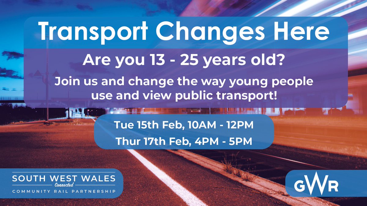 SWWConnected's tweet photo. Are you looking to develop your CV, change the way other young people use and view public and sustainable transport in South West Wales? 

Join us on the 15th &amp;/or the 17th of February to make change happen! 

Find out all the details here---> https://t.co/hyix0WfVXt

#trainchat https://t.co/wwpa2XJJdi