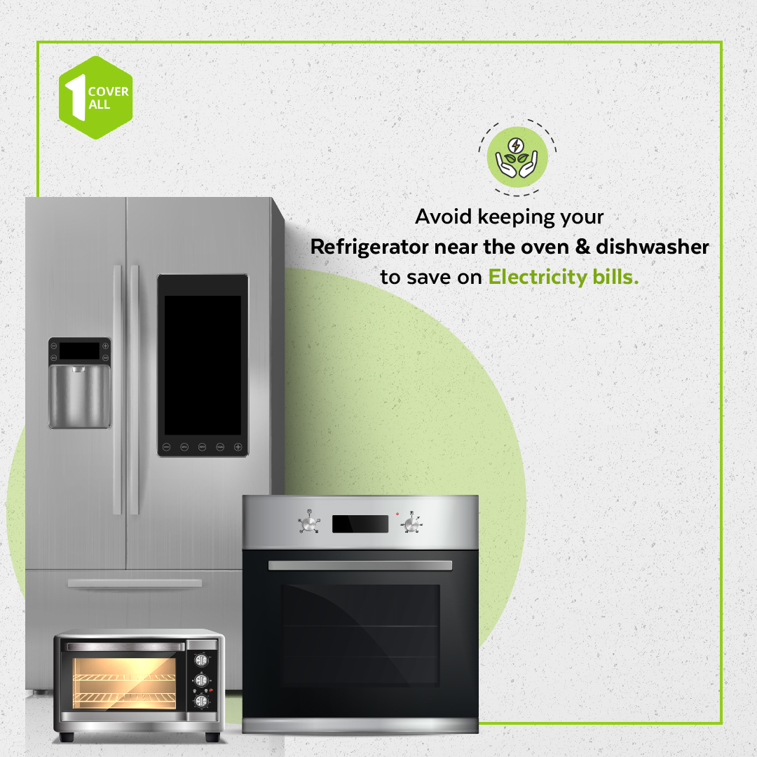 1CoverAll's tweet photo. Your refrigerator might consume more energy if it’s placed near the oven or dishwasher, thus leading to increased energy bills. So, try to place your refrigerator away from other appliances for better efficiency. https://t.co/aLZnhkvZSE