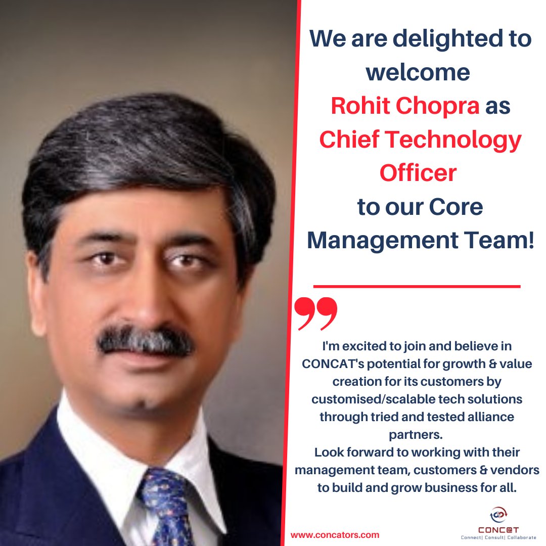 Concators's tweet photo. Join us in welcoming Rohit Chopra as Chief Technology Officer at Concat!
We are delighted to have you on our team and look forward to your contribution towards setting a strategic vision &amp; direction for Technology solution for our customers.
#Concat #concators #technologyofficer https://t.co/UczFnQa9cl