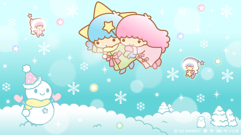 snowman multiple girls snowflakes pink hair chibi star hair ornament hat  illustration images
