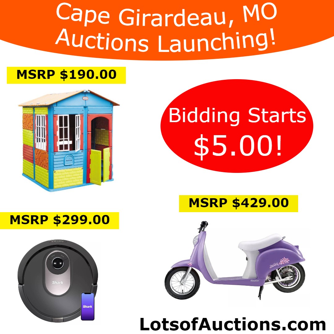 lotsofauctions's tweet image. Cape Girardeau, MO Auctions Launching!  Free to Register! Bidding Starts at $5! 

Shop Now:
lotsofauctions.com/category/gener…

#scooter #robotvaccum #toys #furniture #clothes #onlineauctions #capegirardeaumo