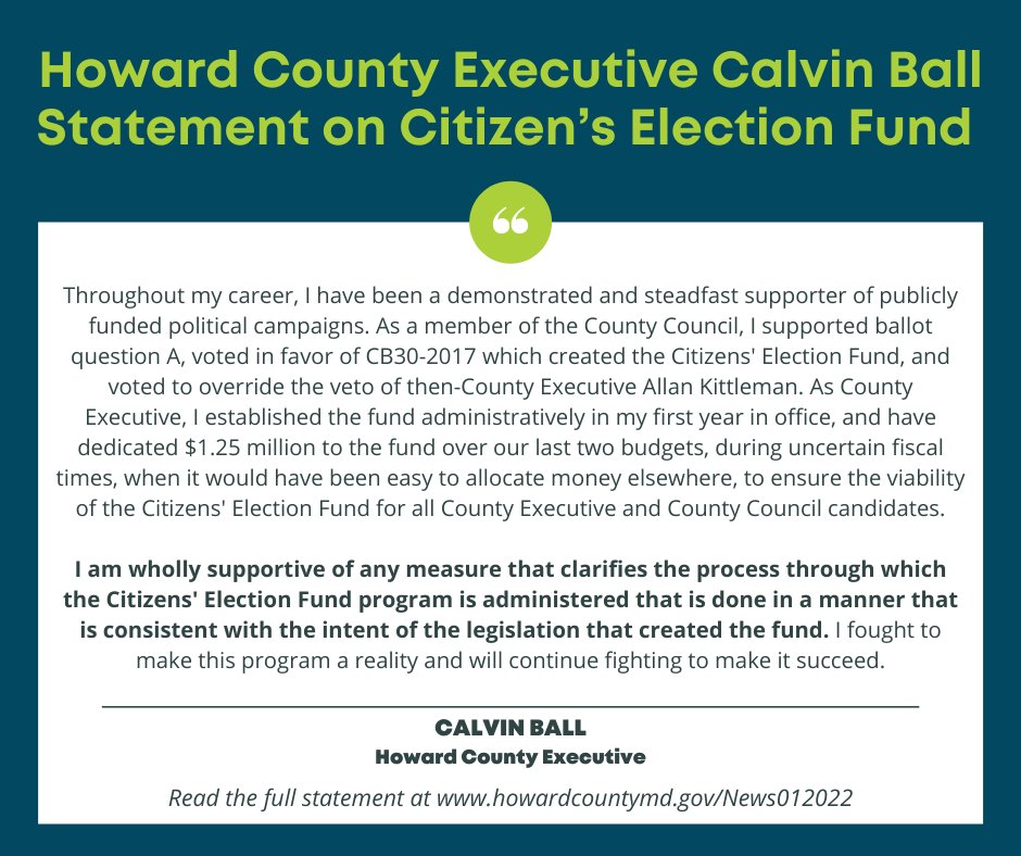 I'm supportive of any measure that clarifies the process which the CEF program is administered that is done in a manner consistent with the intent of the creating leg. I fought to make this program a reality and will continue fighting to make it succeed.

howardcountymd.gov/News012022