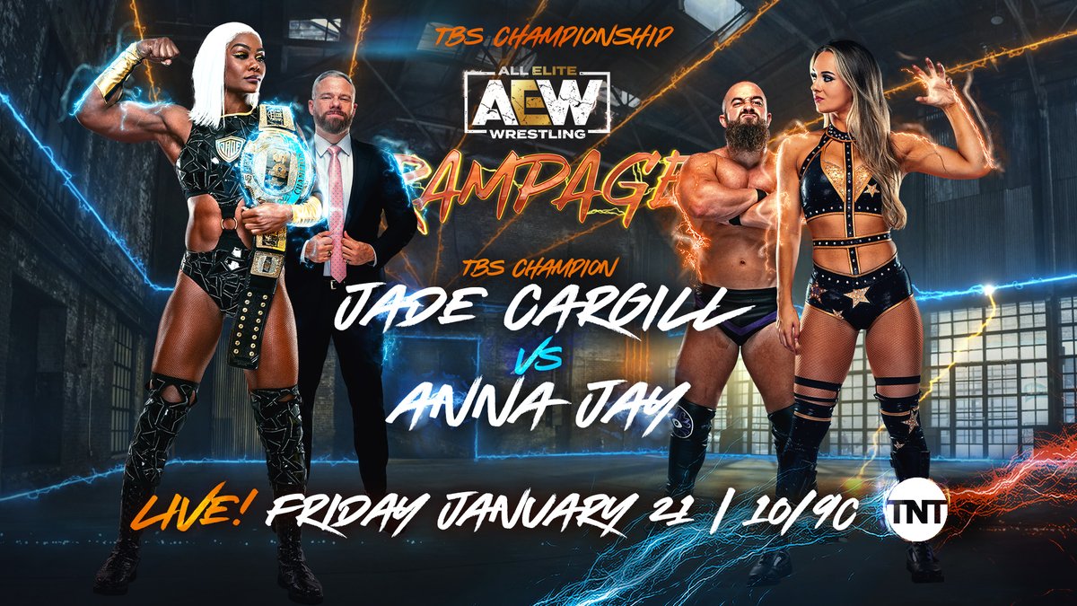 Get your TIX NOW to TOMORROW's LIVE #AEWRampage from @TheEventsDC!
🎟️- https://t.co/UN1cNj1kQq
-@JonMoxley RETURNS to the ring vs @OfficialEGO 
-TBS Title: @Jade_Cargill vs @annajay___
-@730Hook's 1st LIVE Rampage
-Old Rivals Clash: RPG VICE @trentylocks/@azucarRoc vs @youngbucks 