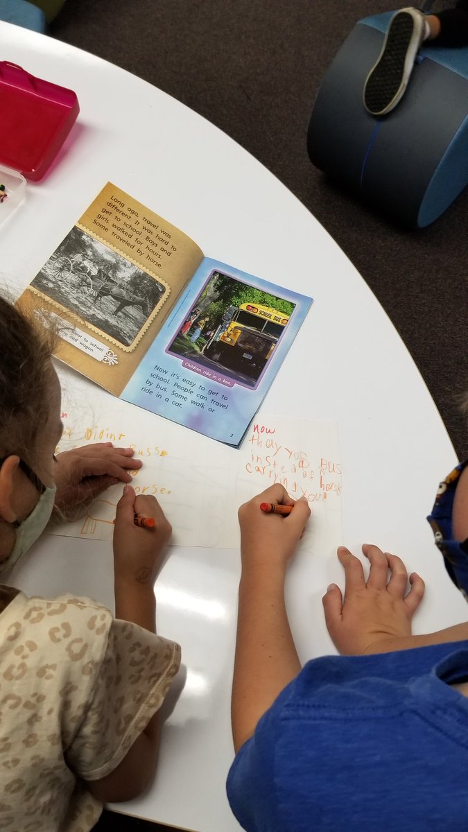 In support of our Wonders Reading unit, students used a "stoplight" zoom in #thinkingroutine to analyze similarities and differences between schools now and long ago. -select meaningful image, -Look closely, -record observations, -share thinking with other learners. #dmheights