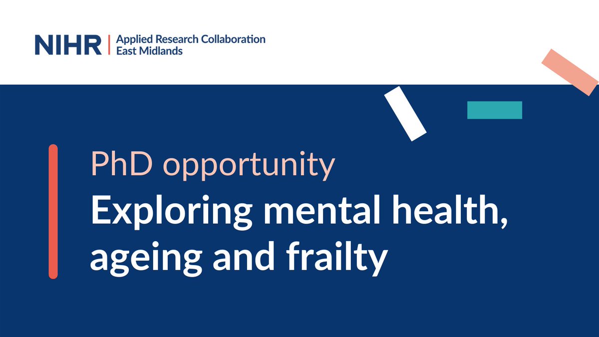 We are pleased to announce funding for a #PhD studentship exploring #mentalhealth, #ageing and frailty.

To commence by Autumn 2022
Hosted at University of Nottingham
Awards will be made at UKR&amp;I Home rates
❗️Apply by 19.04.22

See full details:
bit.ly/3tKUOWs