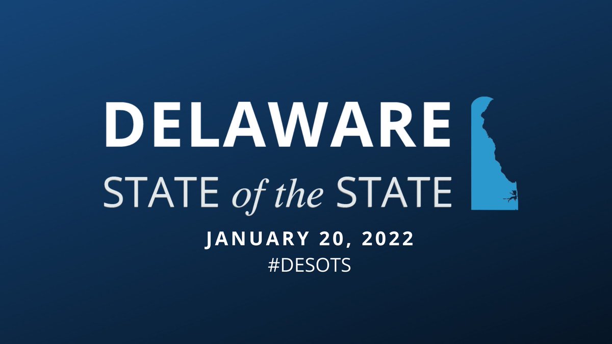 DEstatedept's tweet photo. TUNE IN at 2:15 PM E.T. today for @JohnCarneyDE State of the State Address to learn more about the Governor’s priorities for 2022 ➡️ https://t.co/v8ujIrHm3g #DESOTS https://t.co/yIL1LkLsvr