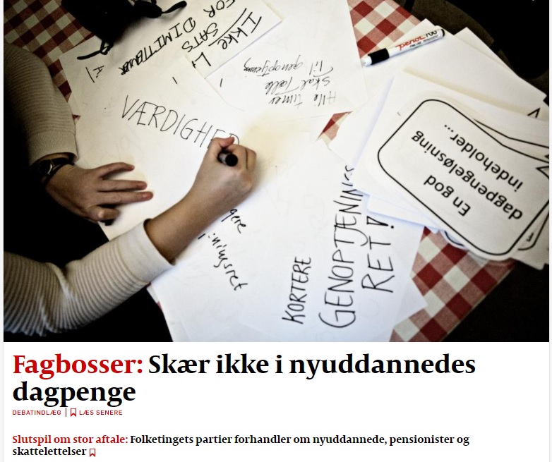 Forringelser på dagpengeområdet skader ikke kun den enkelte nyuddannede – det er også en potentiel bombe under dagpengesystemet og den danske model, lyder vores fællesopråb fra store dele af fagbevægelsen i <a href="/politiken/">Politiken</a> #dkpol #arbejde #dagpenge 
politiken.dk/debat/debatind…