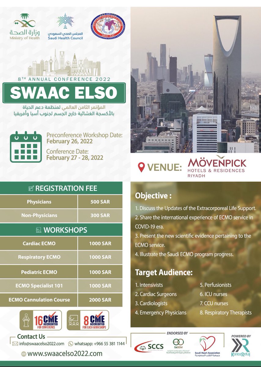 DrMozamy's tweet photo. Glad to announce the swaac elso conference 2022 in Riyadh. Please join us physically and if u cant virtually. No excuse 😍@EclSaudi @Swaacelso @ELSOOrg @SaudiEmergency @Saudi_ICU @SaudiHeart @SaudiMOH https://t.co/ovtcBT0yyN