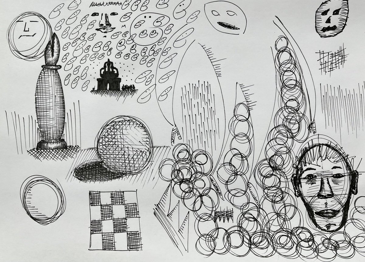 Random drawings n°1: "From a shitty castle to a sea of graffitti dudes, and from a scary pumpkin to a bishop" #sketch #art #drawing #ink