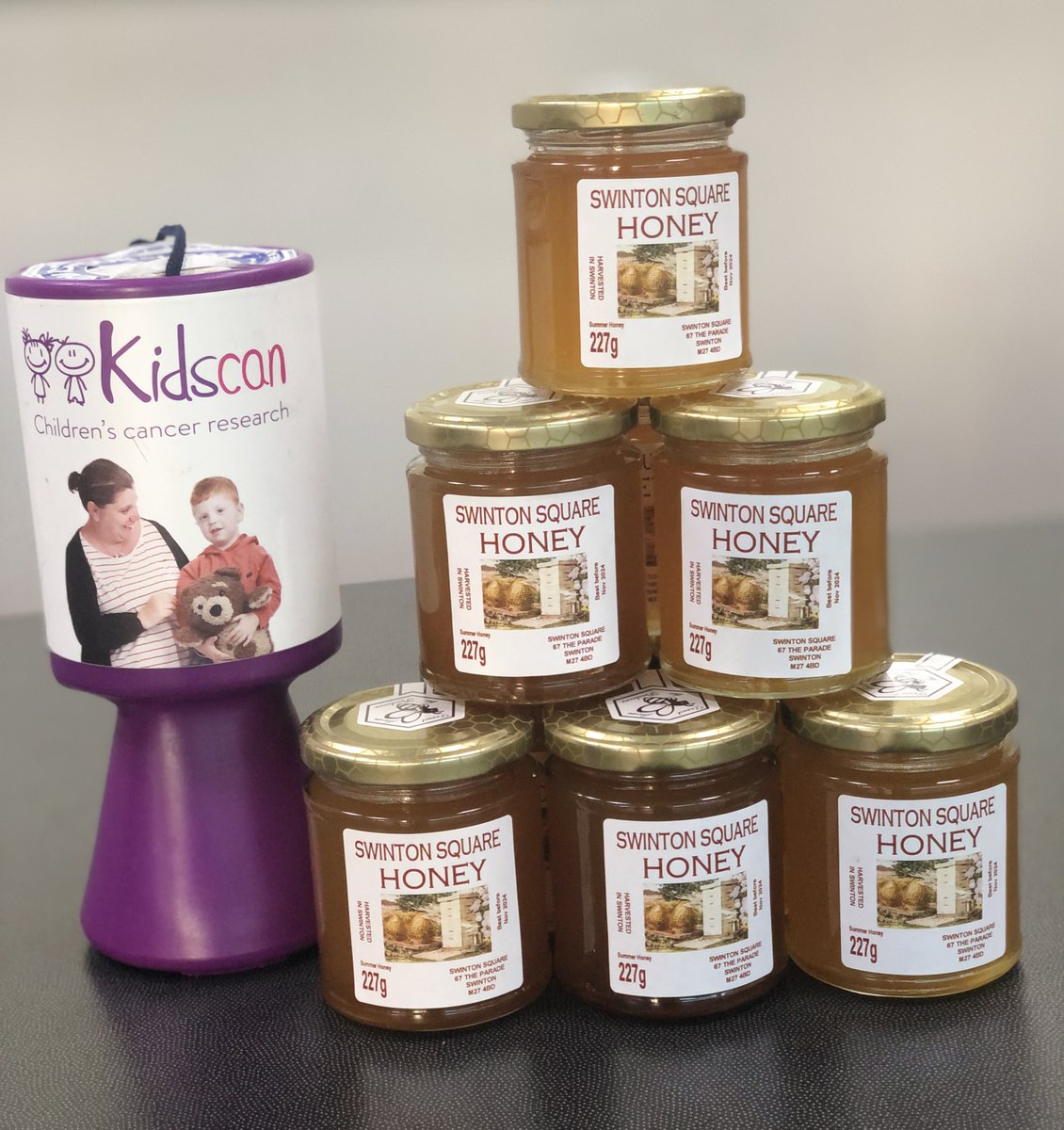 Did you know here at Swinton Square we keep a hive of Honey Bees which produce the tastiest honey?
For a small donation you can pick up a jar of Swinton Square Honey from the management office. Monies raised will support our Charity of the Year, Kidscan Children's Cancer Research