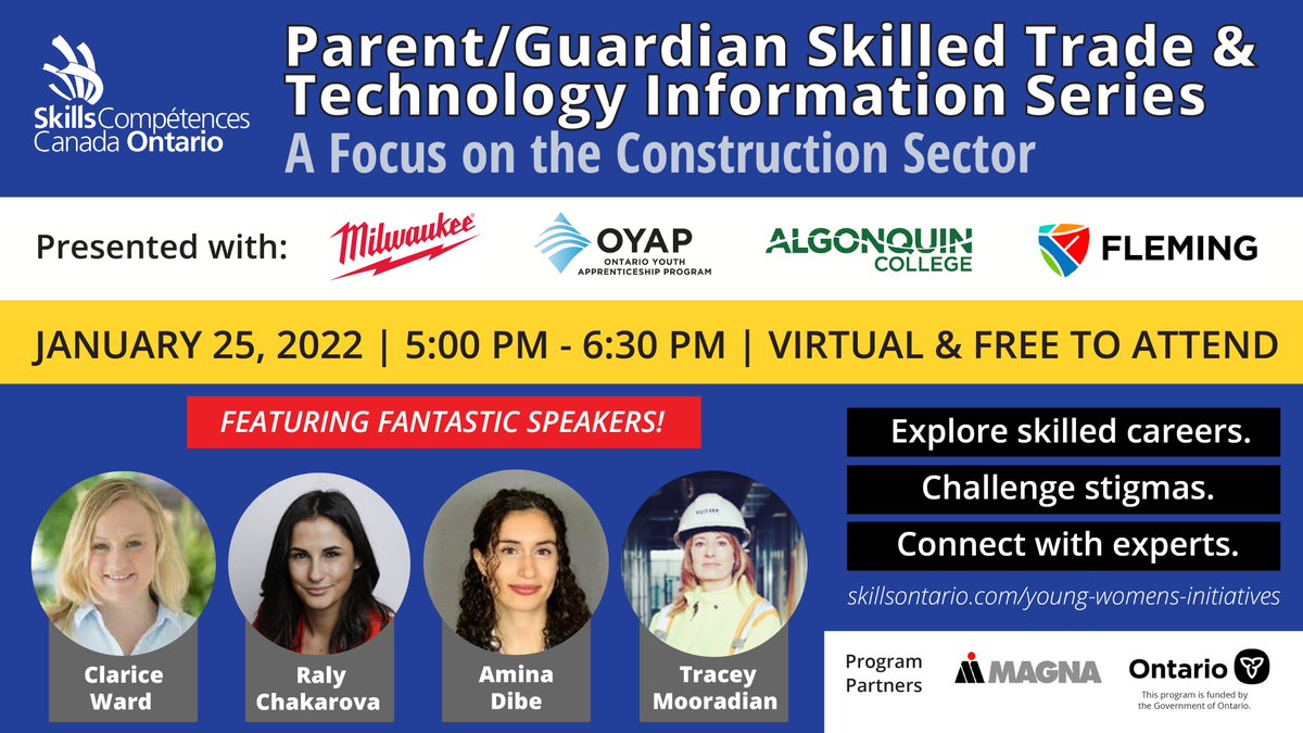 Only five days away! Don't miss our Parent/Guardian Skilled Trade &amp; Technology Information Series: A Focus on the Construction Sector, featuring fantastic speakers who will offer insight and advice!

Sign up at form.jotform.com/213325343650246!