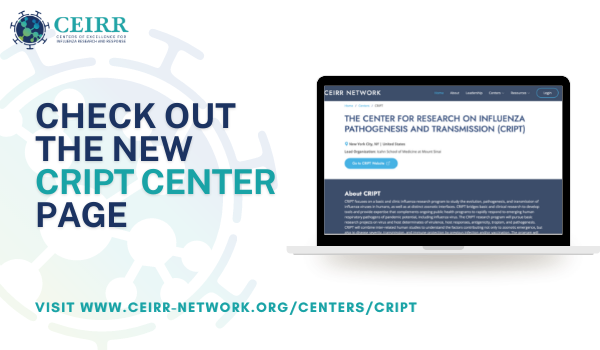 CEIRRNetwork's tweet photo. Next stop is New York! CRIPT is led by @IcahnMountSinai investigator Adolfo Garcia-Sastre. CRIPT institutes can be found in the Netherlands, China, and Spain plus many more! https://t.co/ZdnL0P4La2
#NewYearNewLook #CEIRR #CenterPage https://t.co/zPZWoVmQE4