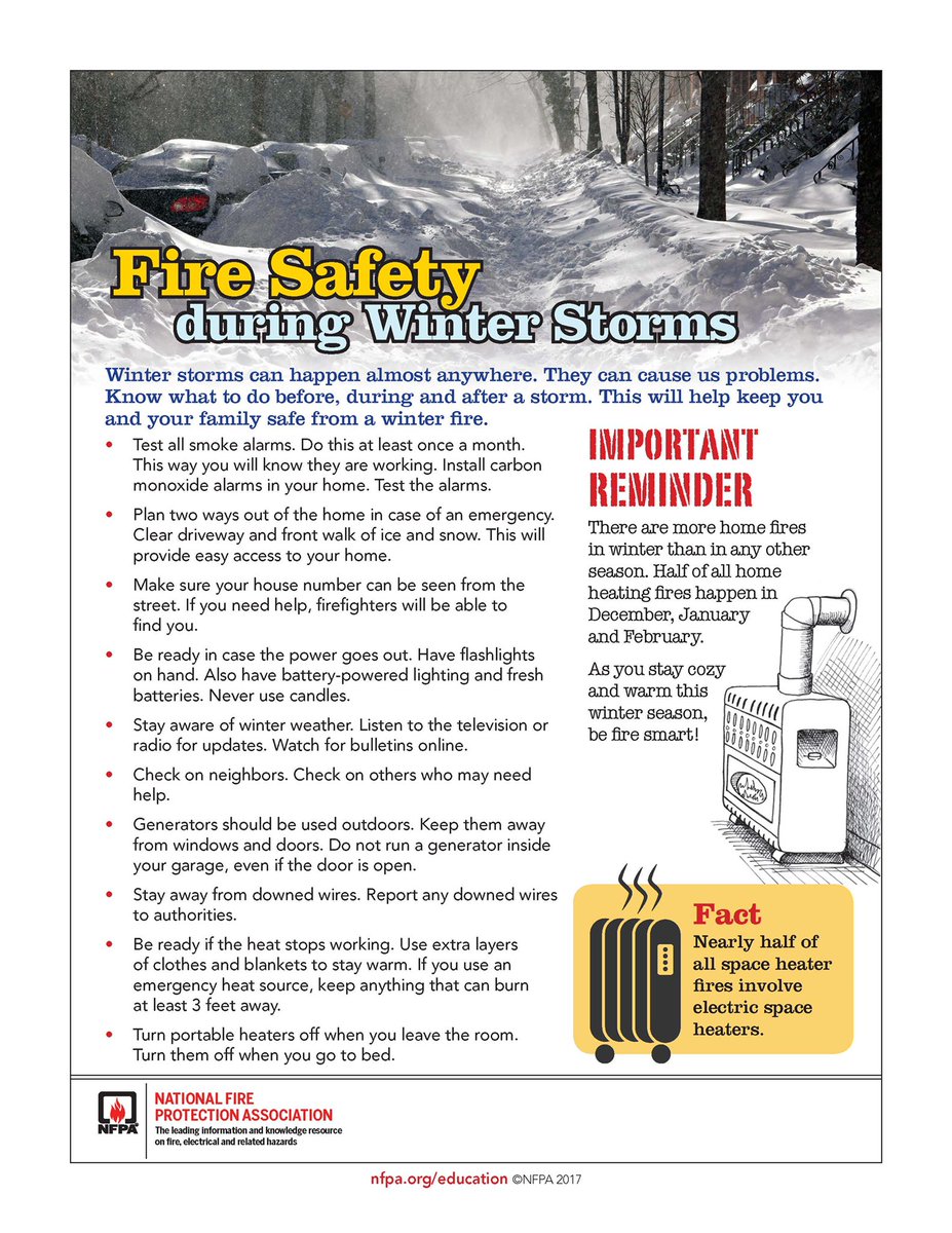 Winter weather can happen almost any where. Know what to do before, during and after a storm with this handy tip sheet. Get yours here: ow.ly/PA7B50HySu1 #winterfiresafety