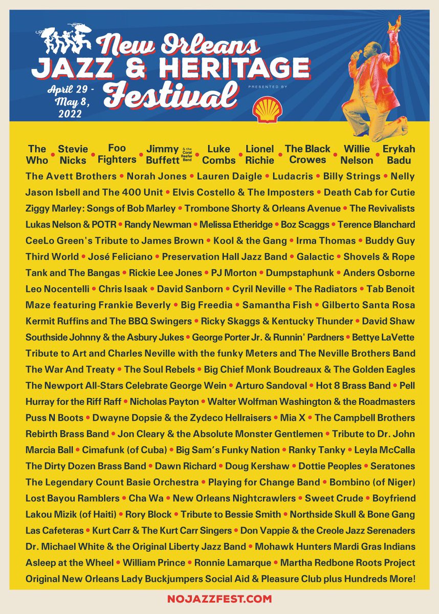 jazzfest's tweet image. Jazz Fest 2022 Music Lineup Announced!  GA Weekend Passes and VIP Packages on sale now! View the lineup and purchase tickets at nojazzfest.com #jazzfest