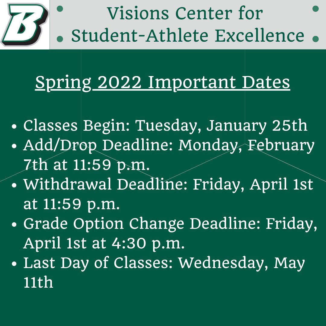Welcome back!! Here are some important dates for Spring 2022.
