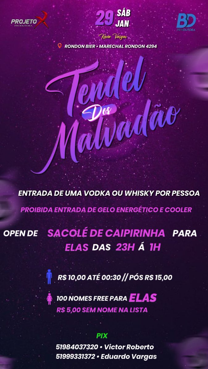 _bd_produtora's tweet photo. Mais uma novidade para quem gostou da primeira.💥
BD Produtora lançou mais uma braba.🔥
Tendel dos Malvadão.😈
Dia 29/01🌪️
Open de Sacolé de caipirinha para elas das 23h à 1h.👀😝
Garanta o seu ingresso conosco e venha aproveitar essa festa que vai estar uma loucura.📲 https://t.co/wuxEB39Lhw