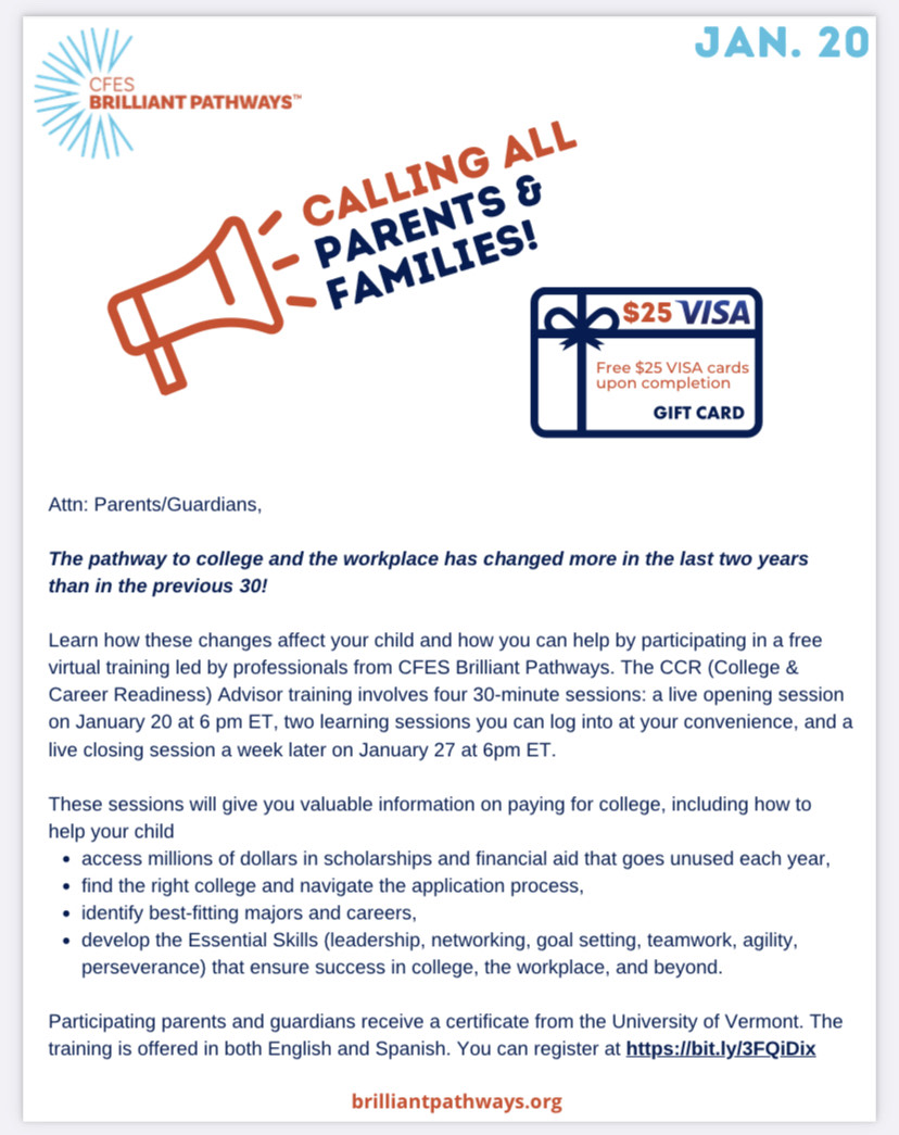 College for Every Student (CFES), is hosting a virtual College &amp; Career Readiness Advisor Training at 6pm this evening. The link to register is below. #nhcschat 
bit.ly/3FQiDix