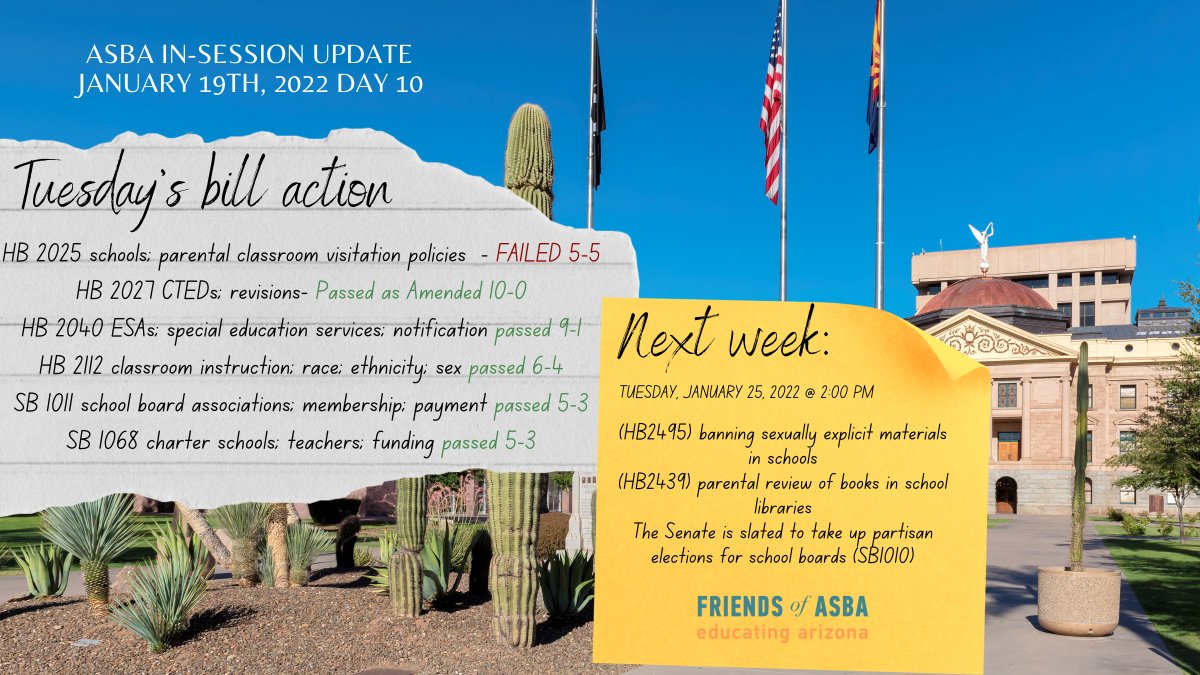 📢Tuesday was a rough day for district schools in the House &amp; Senate #education committees, with both committees hearing + passing bills that @friendsASBA strongly opposes. Recap 👉🏽bit.ly/3FM72QI
Sen agenda 👉🏽bit.ly/3tKe46d
House agenda 👉🏽bit.ly/3GPOoJ7