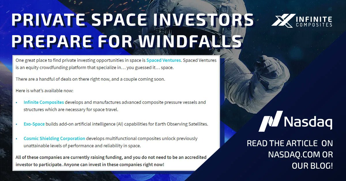 Check out Infinite Composites in a NASDAQ article about investing in space companies. buff.ly/3tCmblo

#space #aerospace #VC #VentureCapital