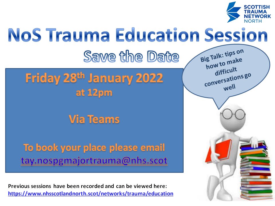 NoS Trauma Network (@nostraumantwk) on Twitter photo 📢Save the Date! Friday 28th January 🗓️
Our next trauma education session is on Difficult Conversations. See below for more details ⬇️
<a href="/NHSGrampian/">NHS Grampian</a> <a href="/NHSHighland/">NHS Highland</a> <a href="/NHSWI/">NHS Western Isles</a> <a href="/NHSOrkney/">NHS Orkney</a> <a href="/NHS_Shetland/">NHSShetland</a> <a href="/NHSG_AcuteMed/">NHSG AcuteMed</a> <a href="/NoS_MTC/">NoS Major Trauma Centre</a> <a href="/RaigmoreICU/">Highland Critical Care</a> <a href="/DrGrays_Elgin/">Dr Gray's Hospital</a> 📢Save the Date! Friday 28th January 🗓️
Our next trauma education session is on Difficult Conversations. See below for more details ⬇️
<a href="/NHSGrampian/">NHS Grampian</a> <a href="/NHSHighland/">NHS Highland</a> <a href="/NHSWI/">NHS Western Isles</a> <a href="/NHSOrkney/">NHS Orkney</a> <a href="/NHS_Shetland/">NHSShetland</a> <a href="/NHSG_AcuteMed/">NHSG AcuteMed</a> <a href="/NoS_MTC/">NoS Major Trauma Centre</a> <a href="/RaigmoreICU/">Highland Critical Care</a> <a href="/DrGrays_Elgin/">Dr Gray's Hospital</a>