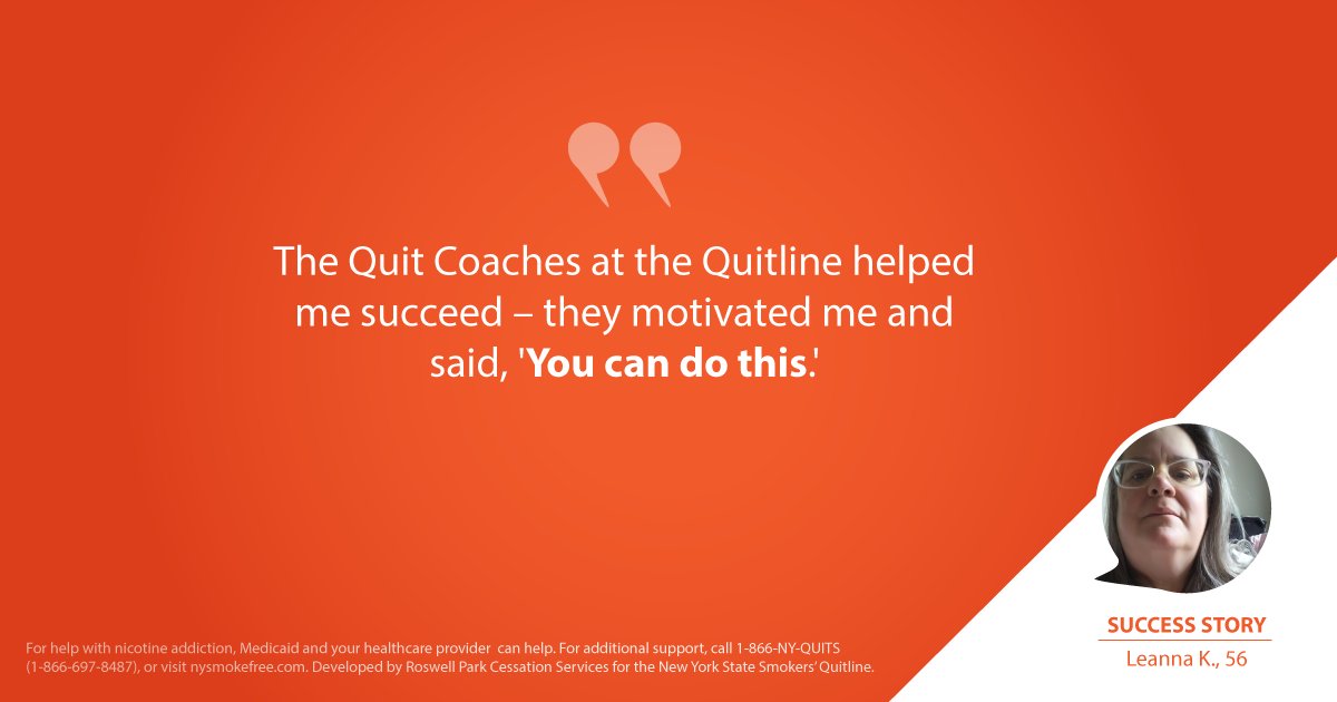 nysmokefree's tweet photo. "I had quit smoking for nearly 20 years but relapsed four years ago due to stress." "The Quit Coaches at the Quitline helped me succeed – they motivated me and said, 'You can do this.'" Read more and subscribe to #QuittersAlwaysWin visit https://t.co/CUTtAJnKa4. https://t.co/nG0puBeKDh