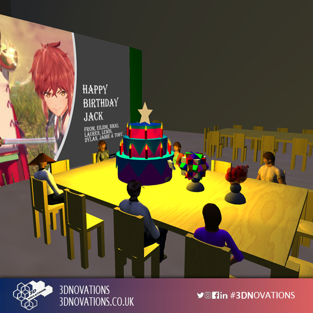 A surprise celebration for our 3D Designer Jack's birthday during our latest team meeting! A great opportunity to test the simulators' light settings with a birthday cake, courtesy of our newest team member Dylan.

#3dnovations #autism #aspergers #virtualworld #digital #team