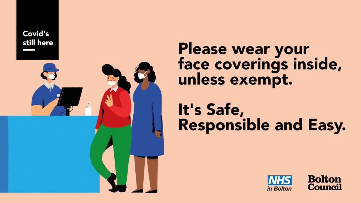 Face coverings are still compulsory in most public indoor venues.

We also encourage people to wear face coverings in crowded areas or where you come into contact with people you don’t usually meet

For more information: ow.ly/xgBR50H4c7v