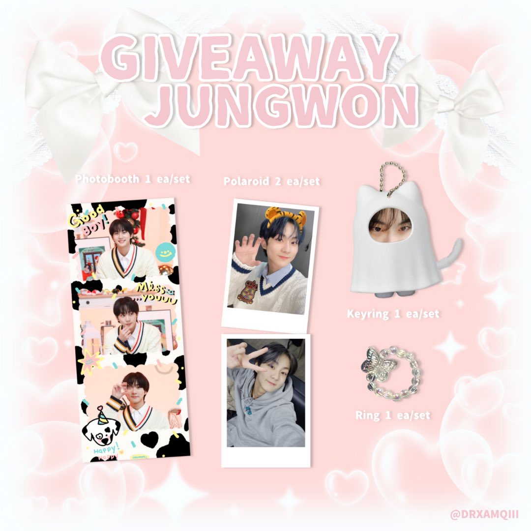 iamsamamaew's tweet photo. [ Pls rt🪄 ]

🎀˚ ༘♡ GIVEAWAY JUNGWON DAY⋆｡˚🎀

❕Only 10 set❕
💌 1 Set - Photobooth 1 ea
                - Polaroid 2 ea
                - Keyring 1 ea
                - Ring 1 ea

🛒 Shipping 40 bath 
🧾 Form: 5/2 20:00

#happyjungwonday #ENHYPEN #JUNGWON #ตลาดนัดENHYPEN https://t.co/ypUHnL7ff2