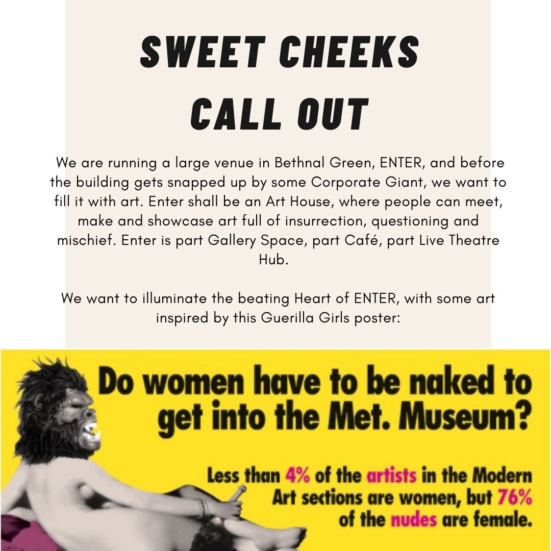 Enter_theVenue's tweet image. #ARTIST CALL-OUT 

@exitprodu are looking for 14 Artists to put their non-male gazes to work creating a mural series focusing on the male body. 

Want to get involved? Get in touch at: enter@exitproductionsltd.com